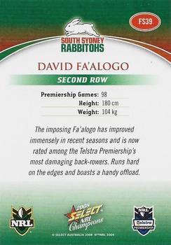 2008 Select NRL Champions - Gold Foil Signatures #FS39 David Fa'alogo Back